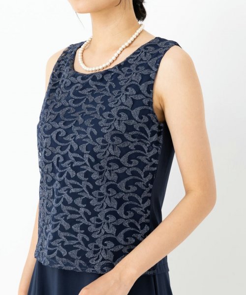 Select Shop  【ドレス3点セット】ラメ刺繍アンサンブルドレス　ネイビー/M