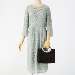 Select Shop  スカラップカットレースドレス　ブルーグレー/M
