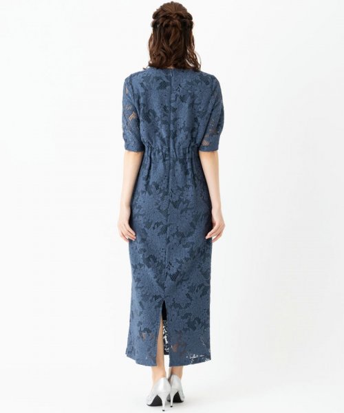 Aimer  【ドレス2点セット】エメ　ジャカードレース袖付きタイトラインドレス　ブルー/M