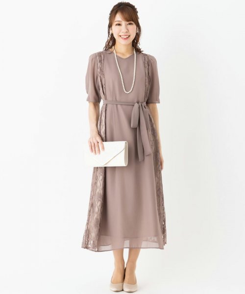 Select Shop  【ドレス2点セット】サイドレースリボン付きAラインシフォンドレス　グレージュ/M