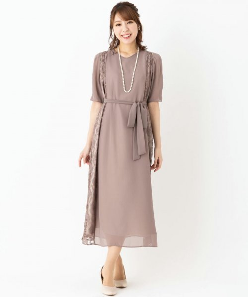 Select Shop  【ドレス2点セット】サイドレースリボン付きAラインシフォンドレス　グレージュ/M