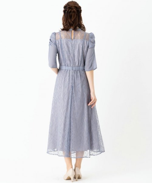 Select Shop  【ドレス2点セット】シフォン切替レースドレス　ブルーグレー/M