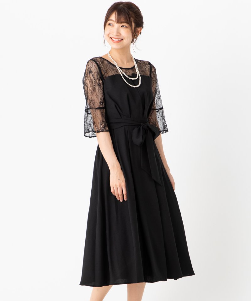 Select Shop ジョーゼットウエストリボンドレス ブラック/M｜結婚式パーティーのレンタルドレス・アイテムはCariru