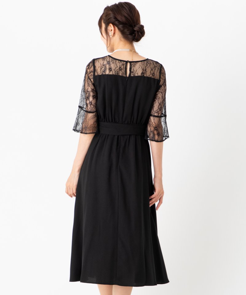 Select Shop ジョーゼットウエストリボンドレス ブラック/3L｜結婚式パーティーのレンタルドレス・アイテムはCariru