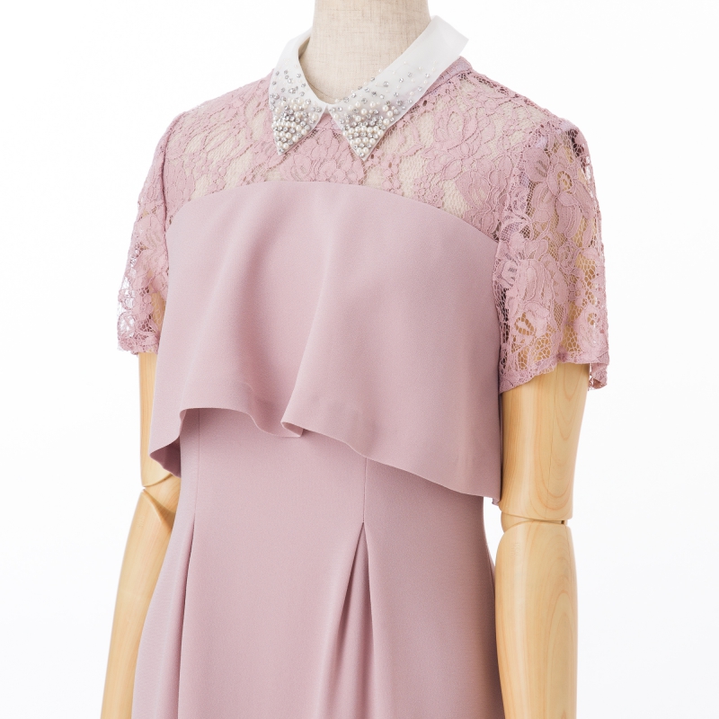 グレースコンチネンタル　オーガン刺繍襟ドレス　ピンク/M-L