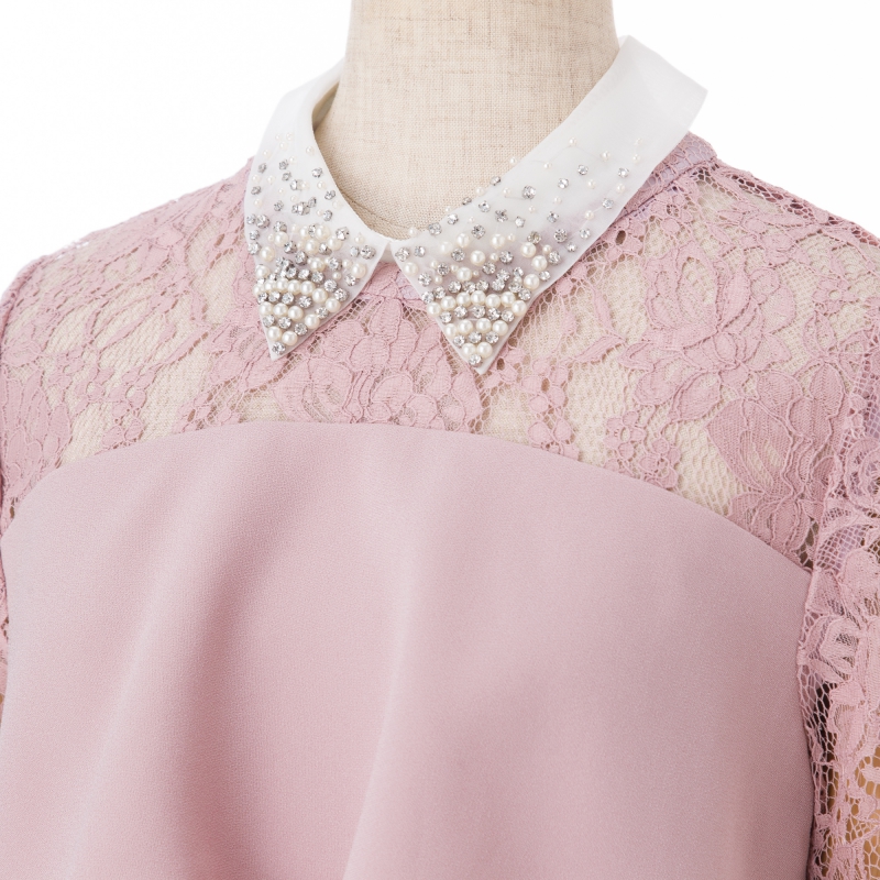 GRACE CONTINENTAL グレースコンチネンタル オーガン刺繍襟ドレス ピンク/S-M｜結婚式パーティーのレンタルドレス・アイテムは