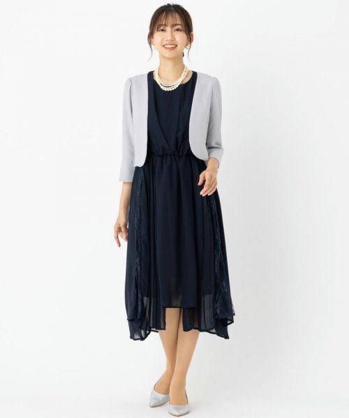 Select Shop  【ドレス3点セット】オーガンジーレースドレス　ネイビー/L