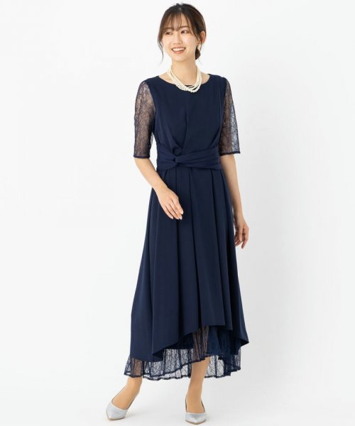 Select Shop  【ドレス3点セット】ウエストモチーフベルトドレス　ネイビー/L