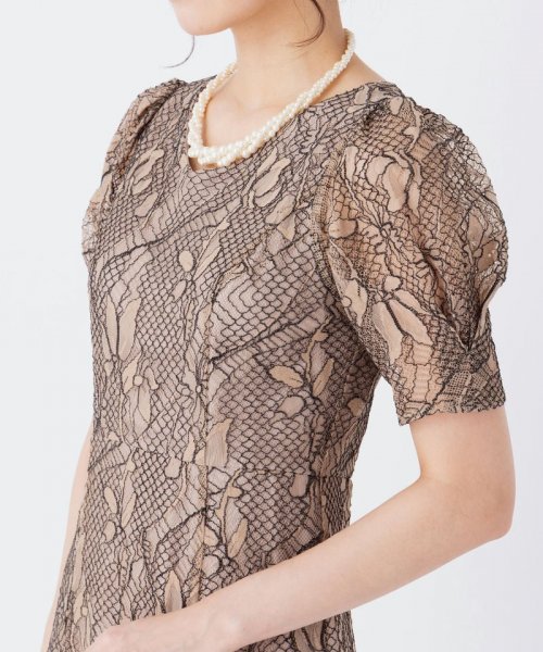 Aimer  【ドレス2点SET】エメ 　配色コードレース袖付きフレアドレス モカベージュ/M