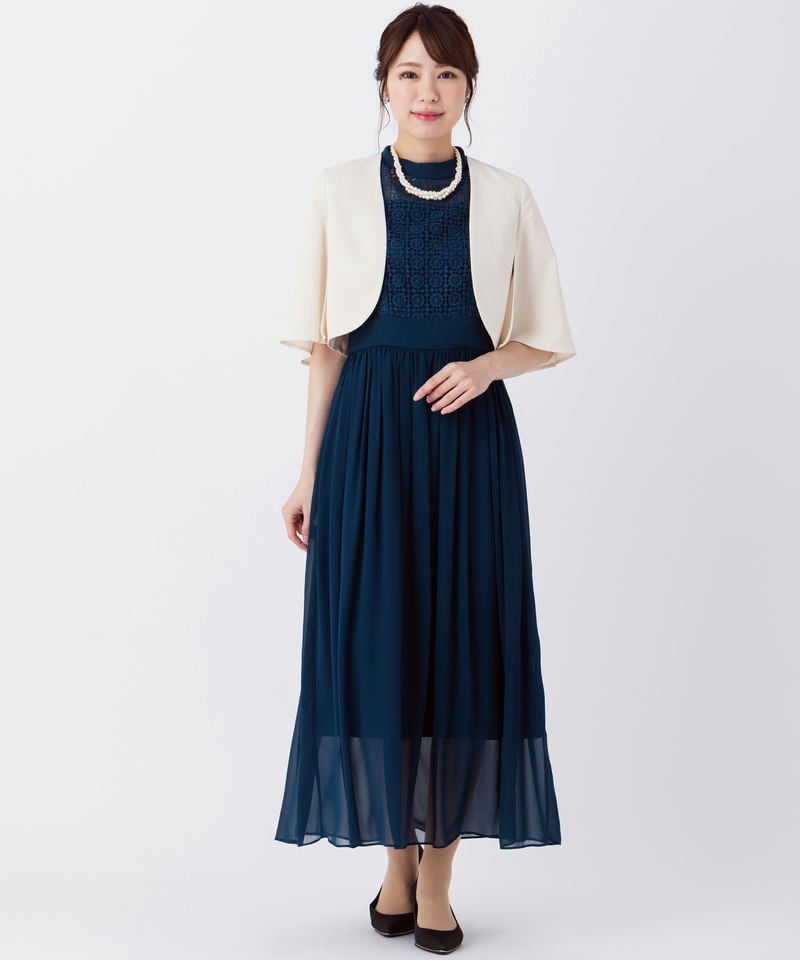 【ドレス3点セット】ジュシュペール　ニードルレースドレス　ブルーグリーン/M-L
