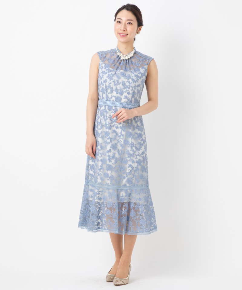 フレイアイディー　 オーガンジー刺繍ドレス　ライトブルー/M