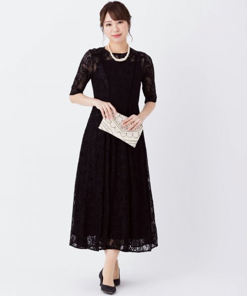 Select Shop  ラインベロアモールレースドレス　ブラック/M