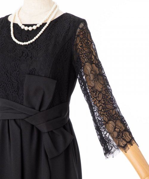 Select Shop  【ドレス3点セット】ウエストリボンミモレドレス　ブラック/M-L
