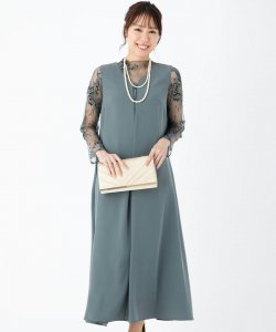 Select Shop  【ドレス2点セット】メローレースAラインロングドレス　グリーン/M