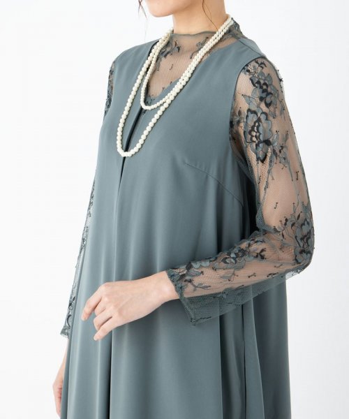 Select Shop  【ドレス2点セット】メローレースAラインロングドレス　グリーン/L