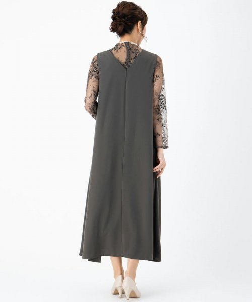 Select Shop  【ドレス2点セット】メローレースAラインロングドレス　ダークカーキ/M