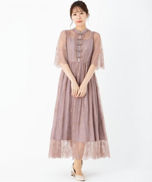 Select Shop  【ドレス2点セット】チャイナ風総レースドレス　ピンク/M