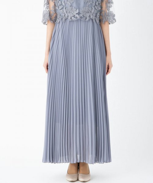 Dorry･Doll  【ドレス3点セット】オリジナル模様柄刺繍プリーツドレス　ブルーグレー/M