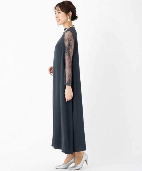 Select Shop  【ドレス2点セット】メローレースAラインロングドレス　ダークグレー/L