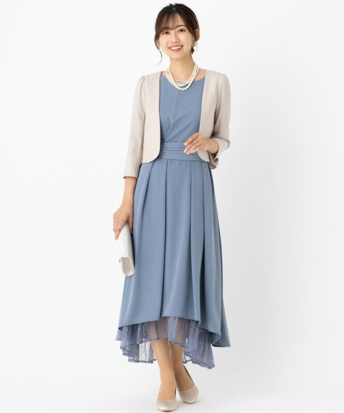 Select Shop  【ドレス3点セット】ウエストモチーフベルトドレス　ブルーグレー/L