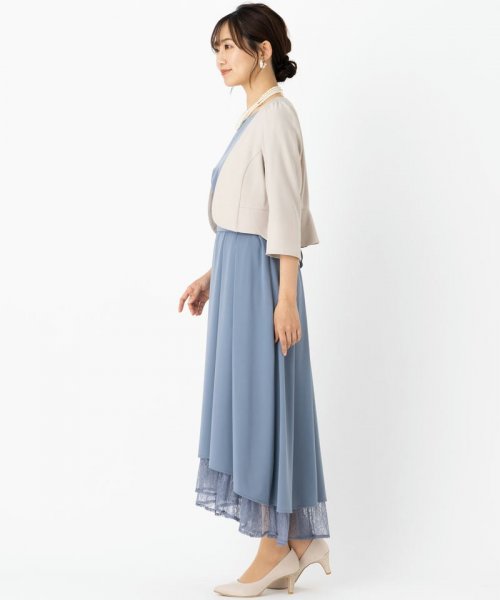 Select Shop  【ドレス3点セット】ウエストモチーフベルトドレス　ブルーグレー/LL