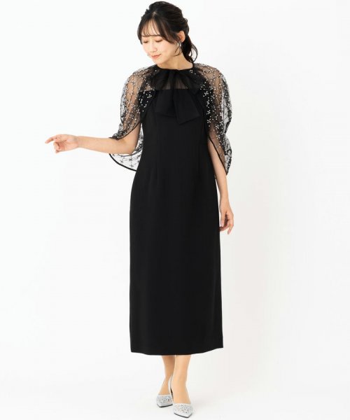 CELFORD  セルフォード　ビーズ刺繍ケープ付ドレス　ブラック/M