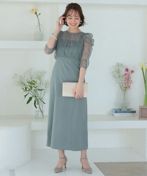 Select Shop  総レースボレロ付バックデザインセットドレス　ブルーグレー/S