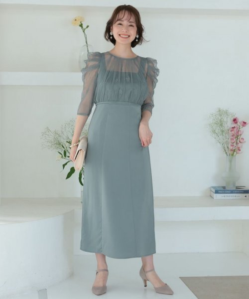 Select Shop  総レースボレロ付バックデザインセットドレス　ブルーグレー/M