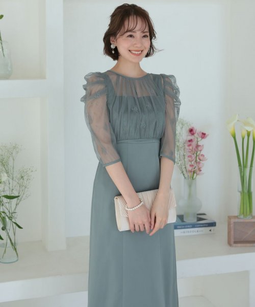 Select Shop  総レースボレロ付バックデザインセットドレス　ブルーグレー/M