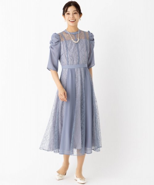 Select Shop  シフォン切替レースドレス　ブルーグレー/M