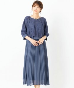 Select Shop  【授乳マタニティ】レーストップ×プリーツスカートドレス　グレイッシュブルー/L