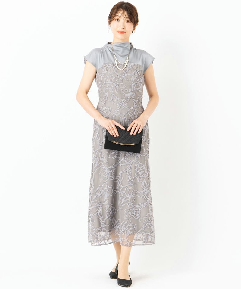 LAGUNAMOON ラグナムーン LADYモール刺繍ドッキングドレス グレー/M