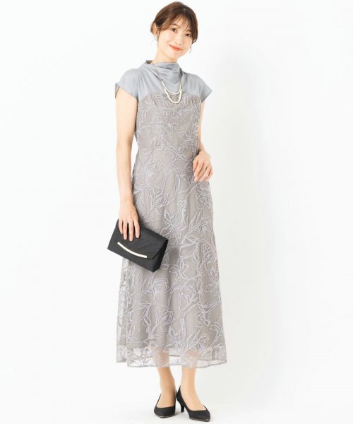 LAGUNAMOON  ラグナムーン　LADYモール刺繍ドッキングドレス　グレー/M