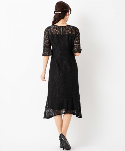 Select Shop  フラワー×リーフレースドレス　ブラック/M