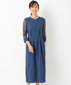 Aimer  袖ストライプレースIラインドレス　ブルー/L