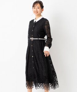 GRACE CONTINENTAL  グレースコンチネンタル　レース刺繍ドレス　ブラック/M-L
