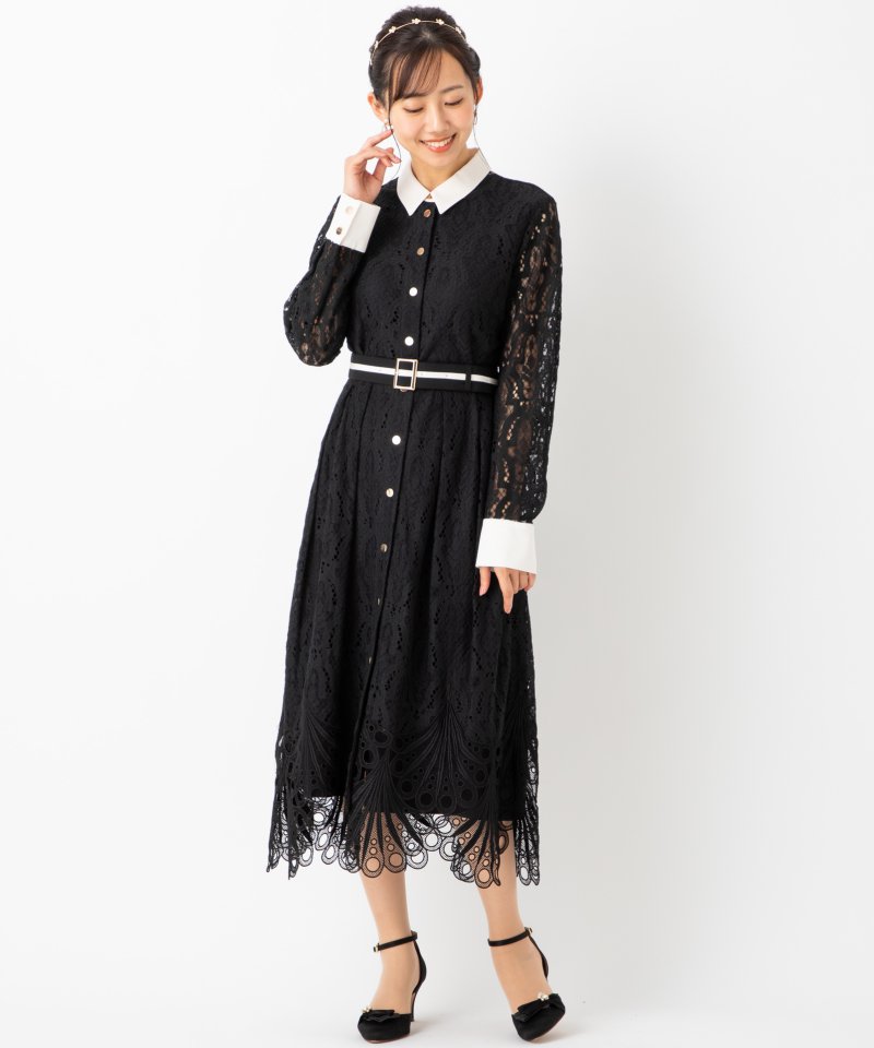 グレースコンチネンタル　レース刺繍ドレス　ブラック/S-M
