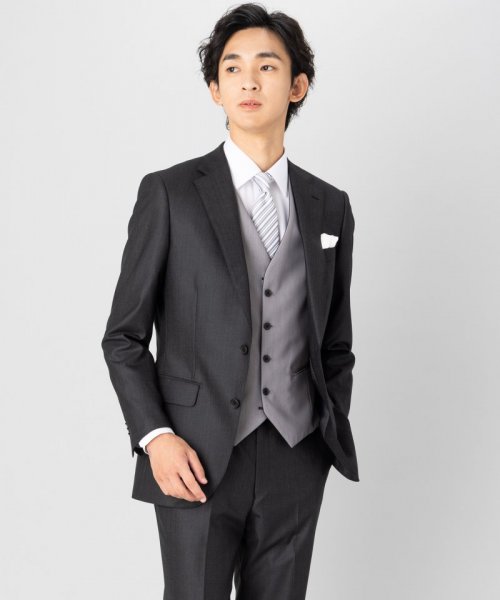【紳士の装い】スーツセレクト・スーツ・スリーピース・紺ストライプ・S〜M