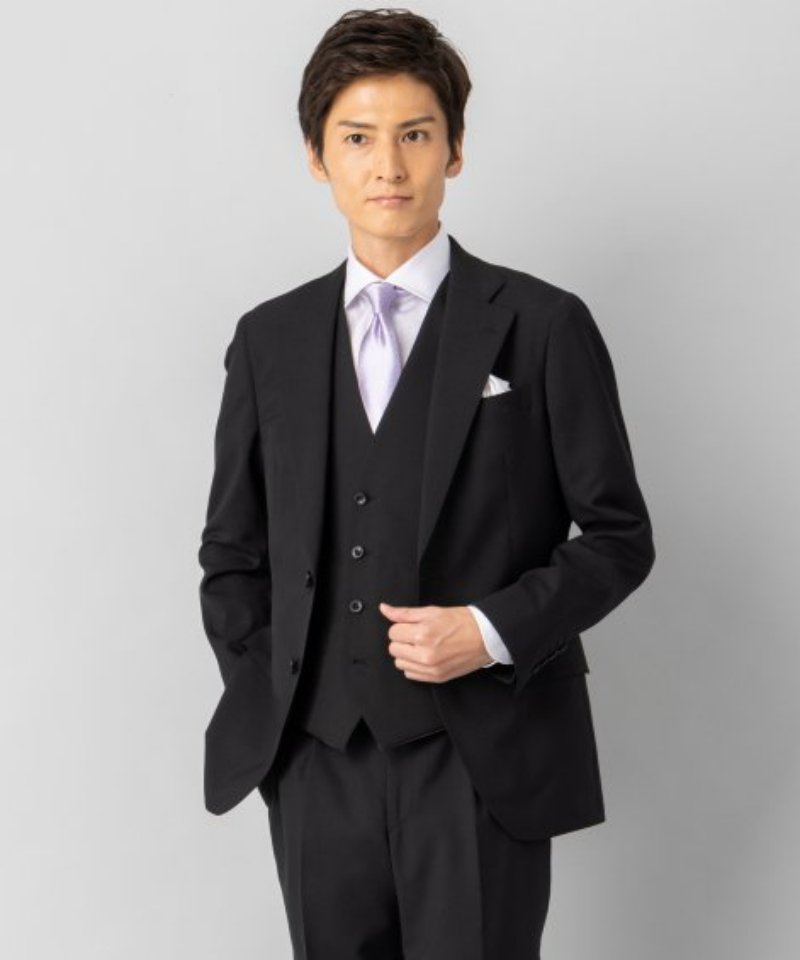 【極美品】スーツセレクト ウール100% サマージャケット シングル 黒 AB5