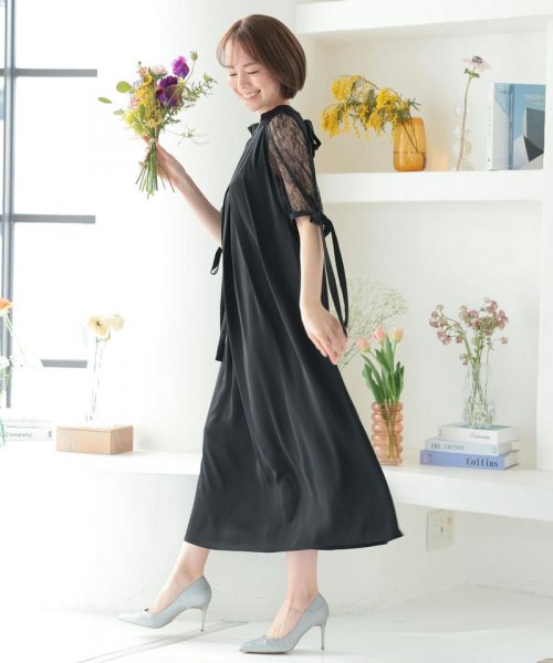 Select Shop  胸元タックデザインAラインドレス　ブラック/M