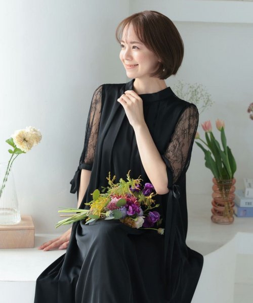 Select Shop  胸元タックデザインAラインドレス　ブラック/M