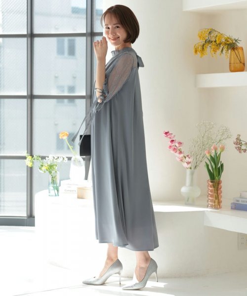 Select Shop  胸元タックデザインAラインドレス　ブルーグレー/M