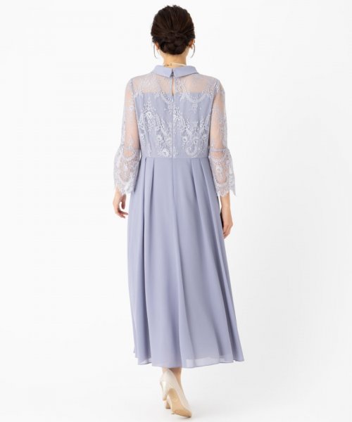Select Shop  【ドレス3点セット】ハイネック袖フレアドレス　ライトグレー/M-L