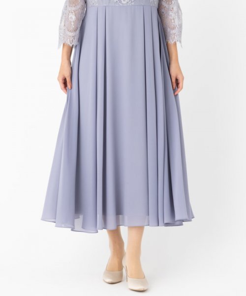 Select Shop  【ドレス3点セット】ハイネック袖フレアドレス　ライトグレー/M-L