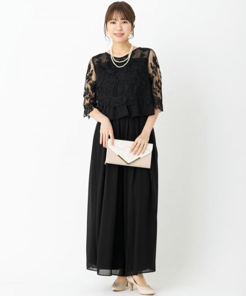 Select Shop  【パンツドレス2点SET】刺繍レース切り替えセットアップパンツドレス　ブラック/M