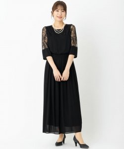 Select Shop  レース切替ワイドパンツドレス　ブラック/S