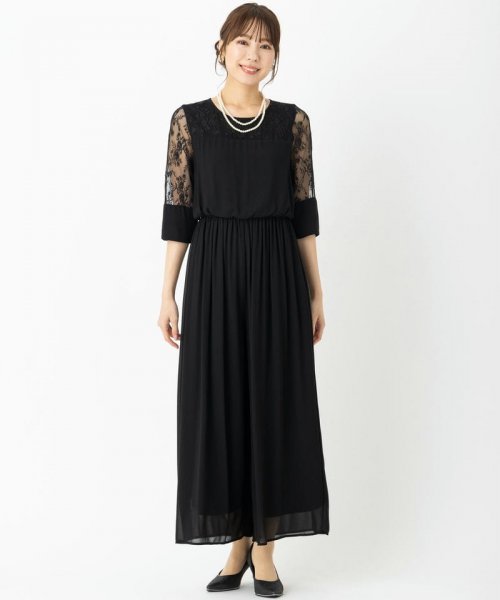 Select Shop  レース切替ワイドパンツドレス　ブラック/L