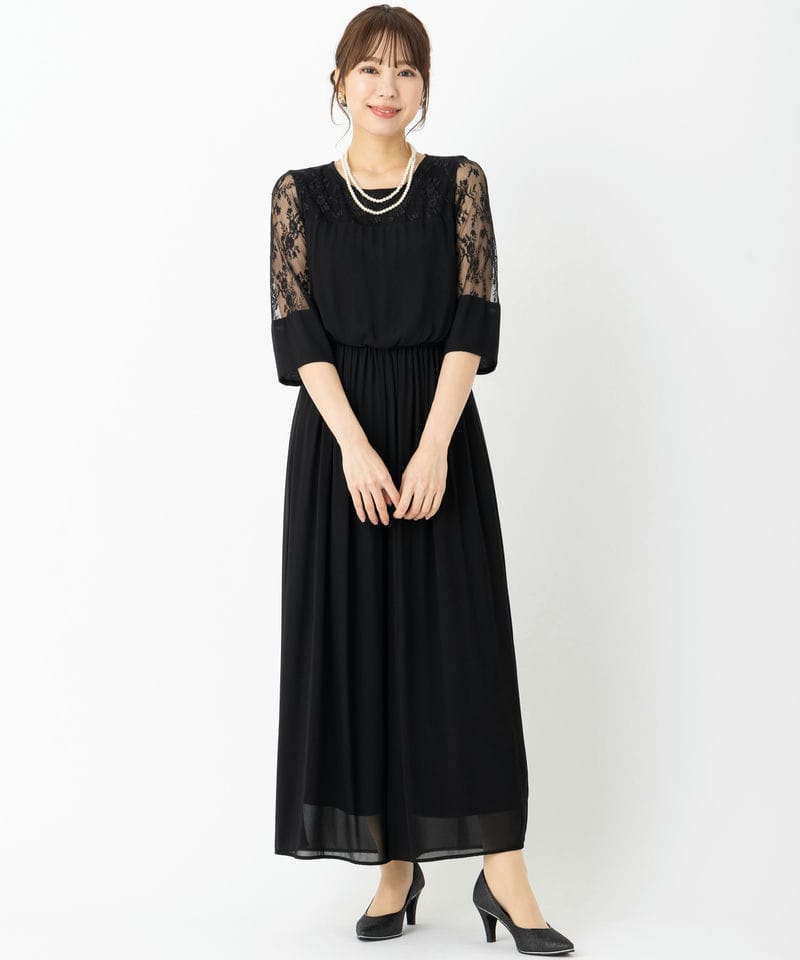 Select Shop  レース切替ワイドパンツドレス　ブラック/M