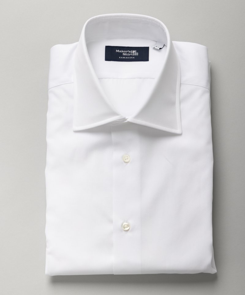 Maker's Shirt 鎌倉  ブロードクロスセミワイドカラーシャツ　ホワイト/L(41-85)