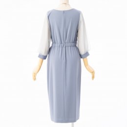 Select Shop  袖チュールラップ風ドレス　ブルーグレー/3L